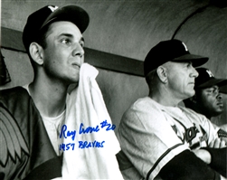 RAY CRONE SIGNED MILW. BRAVES 8X10 PHOTO #2 W/ 1957 BRAVES