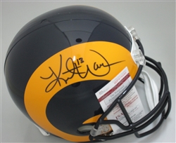 KURT WARNER SIGNED FULL SIZE REPLICA THROWBACK RAMS HELMET - JSA