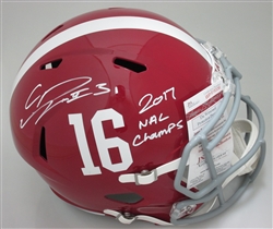 CALVIN RIDLEY SIGNED FULL SIZE REPLICA ALABAMA HELMET W/ 2017 CHAMPS - JSA