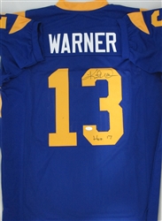 KURT WARNER SIGNED CUSTOM RAMS JERSEY W/ HOF 17 - JSA