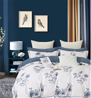 Trinity Blue White Floral 100% Cotton Reversible Comforter Set