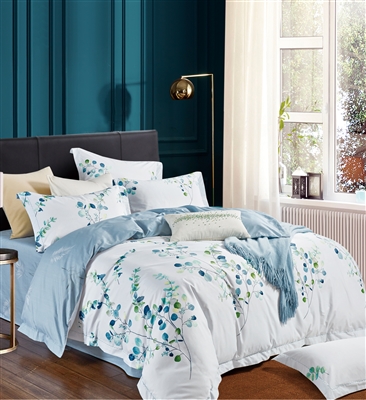 Reina Green & Icy Blue Floral 100% Cotton Reversible Comforter Set