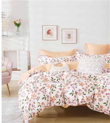 Blooming Glowed  Pink Floral 100% Cotton Reversible Comforter Set