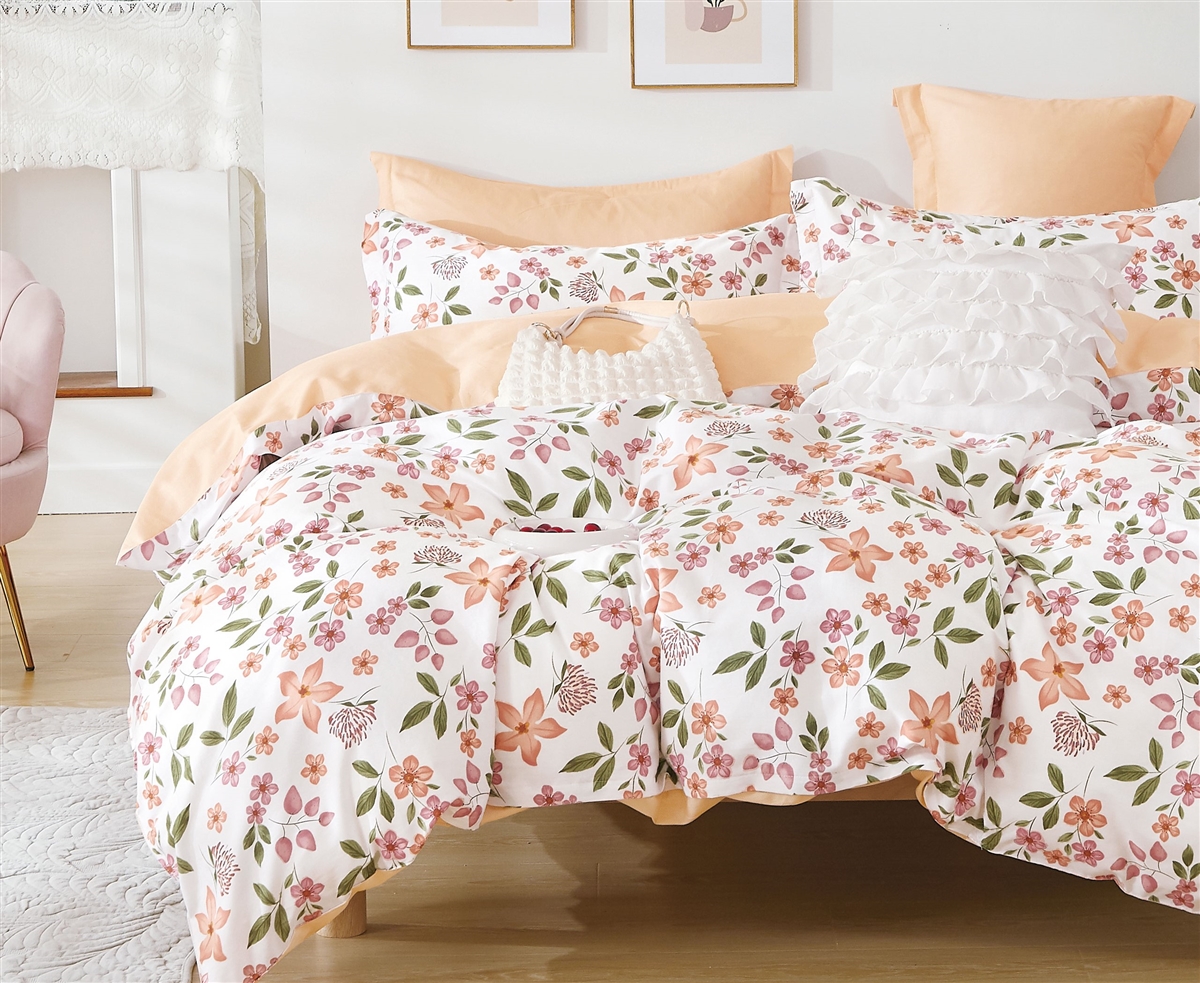 Blooming Glowed Pink Floral 100% Cotton Reversible Comforter Set