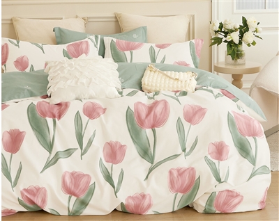Emily Pink Tulip  100% Cotton  Comforter Set