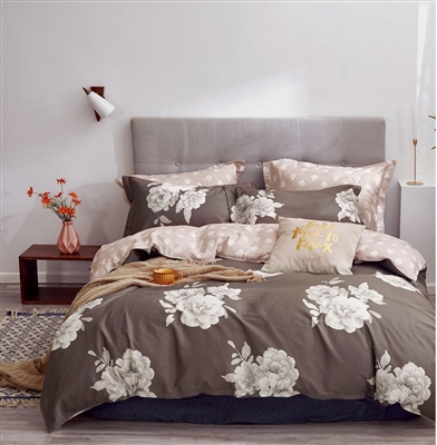 Marrisa Brown Floral 100% Cotton Reversible Comforter Set