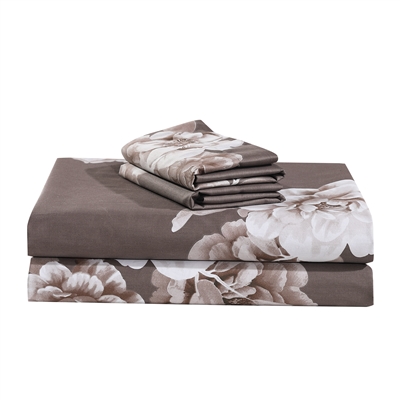 Marrisa Brown Floral 100% Cotton Sheet Set with Pillowcase