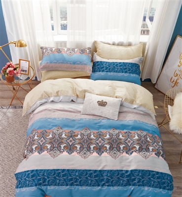 Hannah Pink/Blue Damask 100% Cotton Reversible Comforter Set