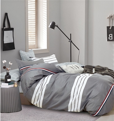 Kevin Gray/White Striped 100% Cotton Reversible Comforter Set
