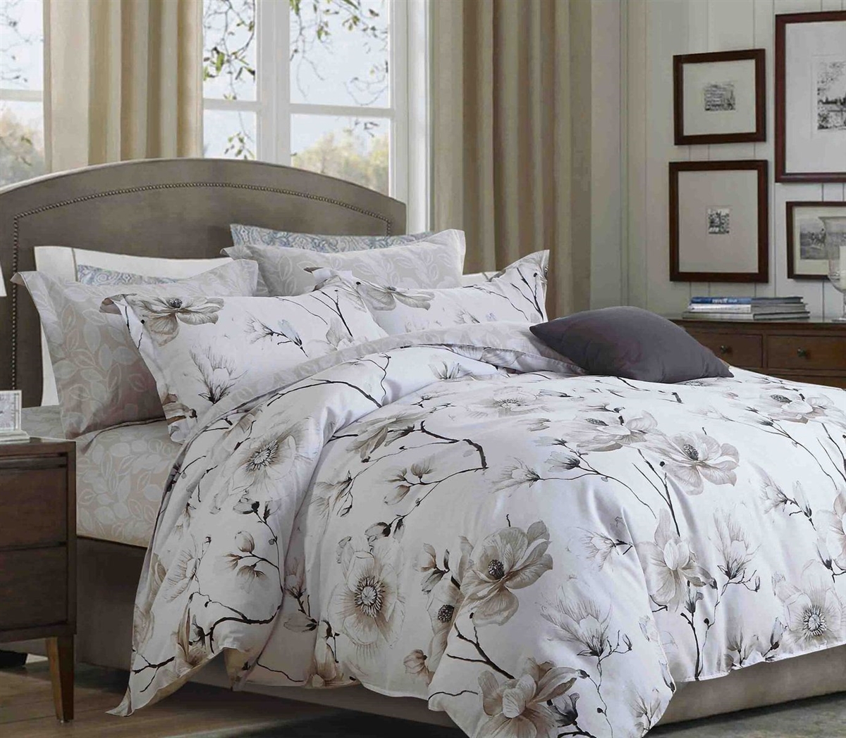 Juan Brown & White Floral Cotton Comforter Set | Say Yes Bedding
