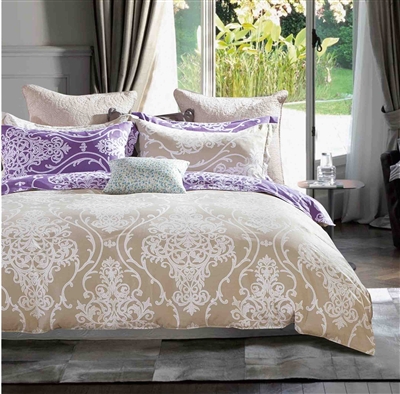 Hermmann Brown/Purple Damask 100% Cotton Reversible Comforter Set