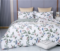 Tess Green White 100% Cotton Reversible Duvet Cover Set