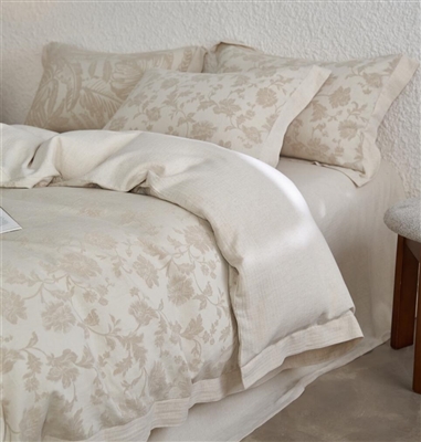 Evonne Pure Linen Jacquard Floral Duvet Cover Set with Pillowcase -Top Grade & Natural