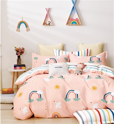 Kids Aurora Rainbow 100% Cotton Reversible Comforter Set