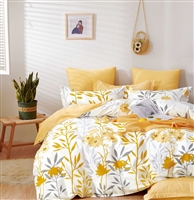 Autumn Yellow Floral 100% Cotton Reversible Comforter Set