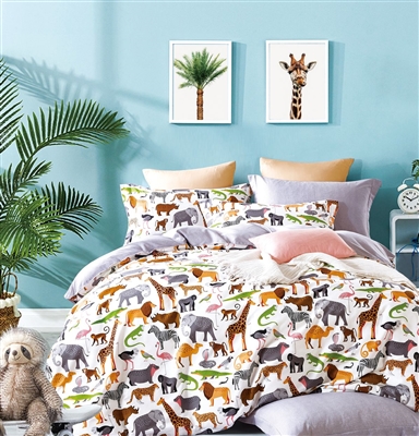 Fun Kids 100% Cotton Animal Print Reversible Comforter Set