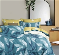 Linnett Blue Banana leaves 100% Cotton Reversible Comforter Set - Queen/Full