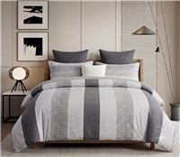 Wilhelm -B White/Gray Striped 100% Cotton  Reversible Comforter Set
