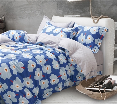 Emerson Blue Floral 100% Cotton Reversible Comforter Set