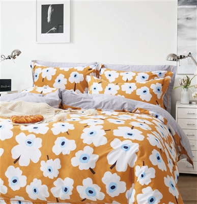 Emerson Orange Floral 100% Cotton Reversible Comforter Set