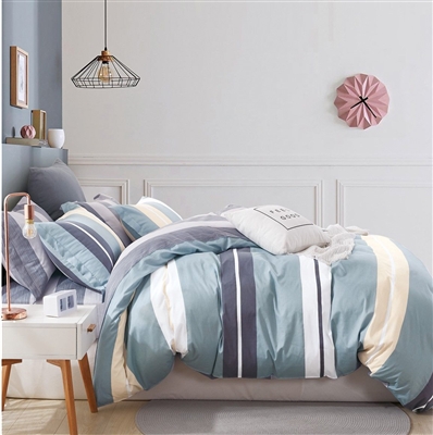 Antony Blue Striped 100% Cotton Reversible Comforter Set