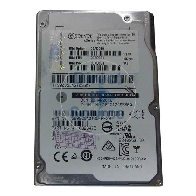 00AD084 IBM - 1.2TB 10K SAS 6.0Gbps 2.5" Cache Hard Drive