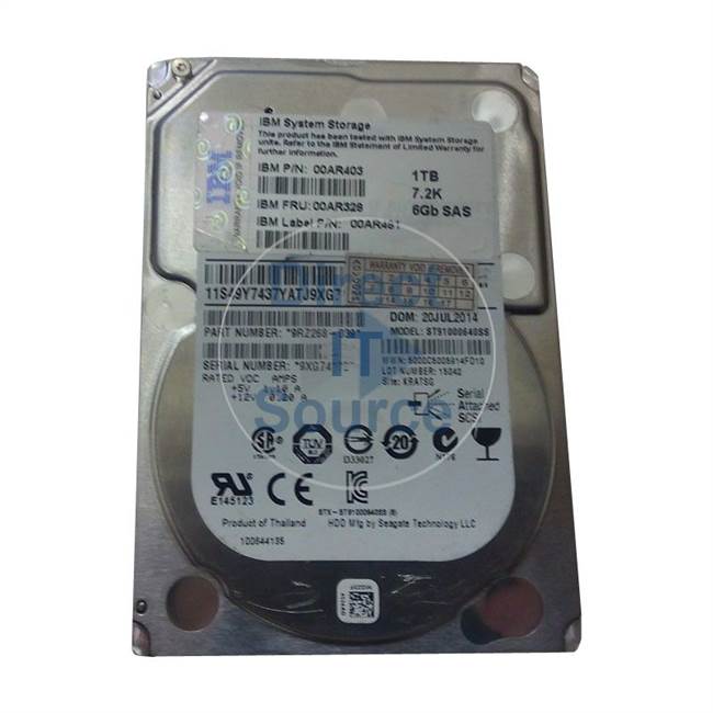 00AR403 IBM - 1TB 10K SAS 6.0Gbps 2.5" Cache Hard Drive