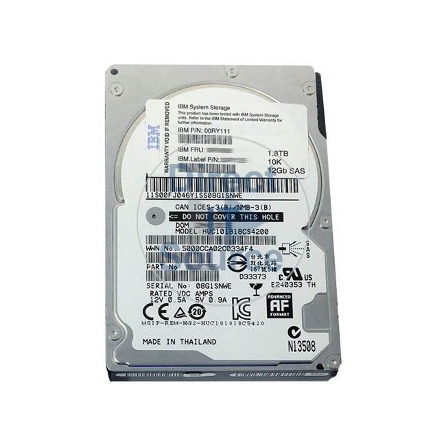 00RY148 IBM - 1.8TB 10K SAS 2.5" Cache Hard Drive