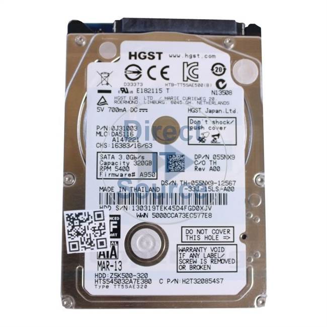 055NX9 Dell - 320GB 5.4K SATA 2.5" Cache Hard Drive