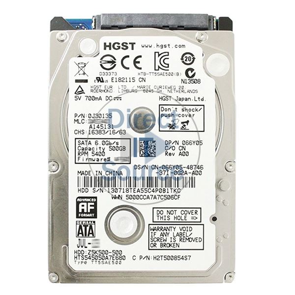 Dell 066Y05 - 500GB 5.4K SATA 2.5" Hard Drive