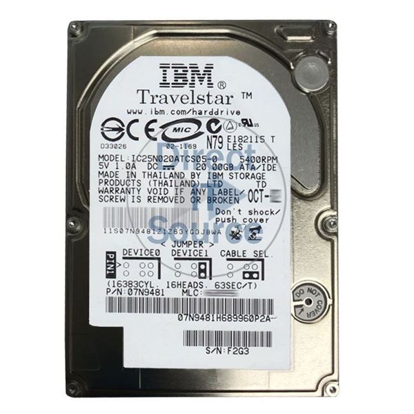 IBM 07N9481 - 20GB 5.4K IDE 2.5" Hard Drive