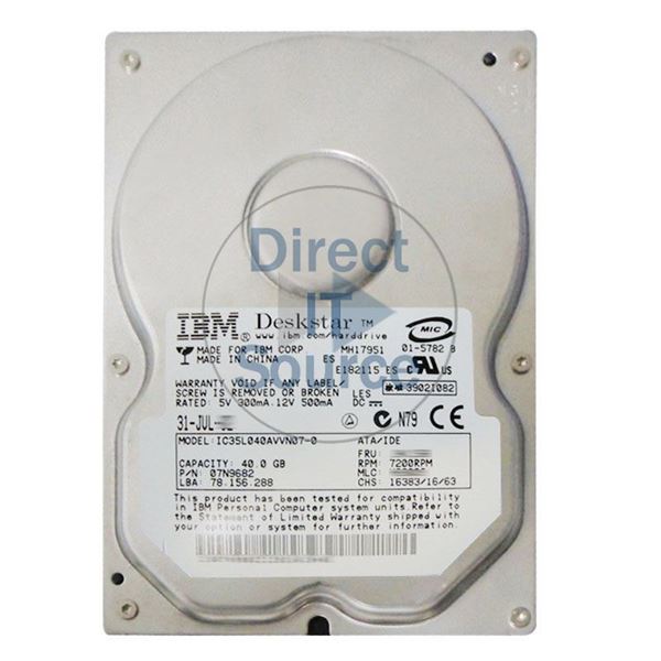IBM 07N9682 - 40GB 7.2K IDE 3.5" 2MB Cache Hard Drive