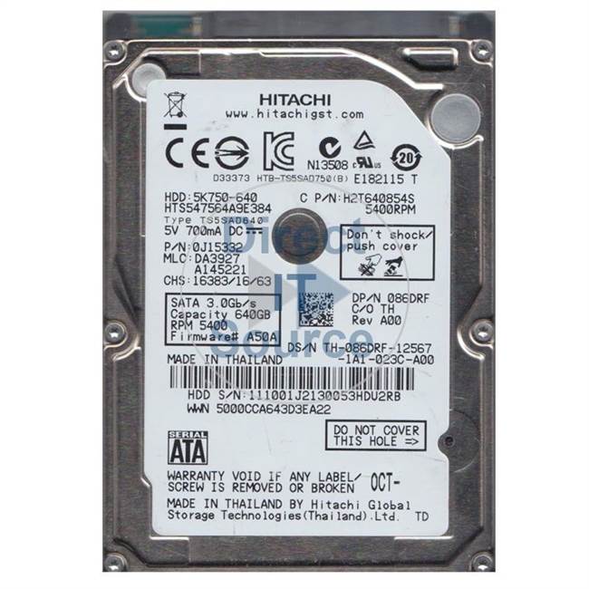 086DRF Dell - 640GB 5.4K SATA 2.5" Cache Hard Drive