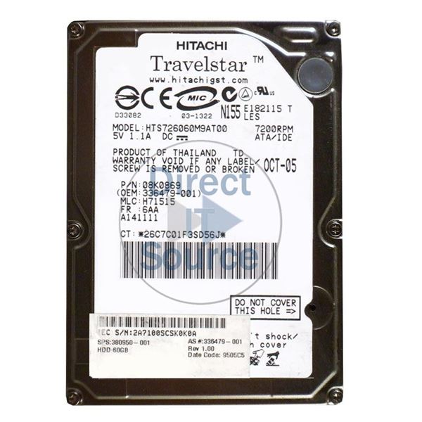 Hitachi 08K0869 - 60GB 7.2K IDE 2.5Inch 8MB Cache Hard Drive