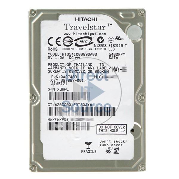 Hitachi 0A27483 - 60GB 5.4K SATA 1.5Gbps 2.5Inch 8MB Cache Hard Drive