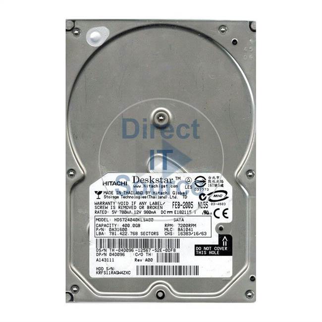 Dell 0A31600 - 400GB 7.2K SATA 3.5" Hard Drive