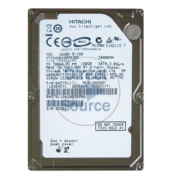 Hitachi 0A57911 - 160GB 5.4K SATA 3.0Gbps 2.5Inch 8MB Cache Hard Drive