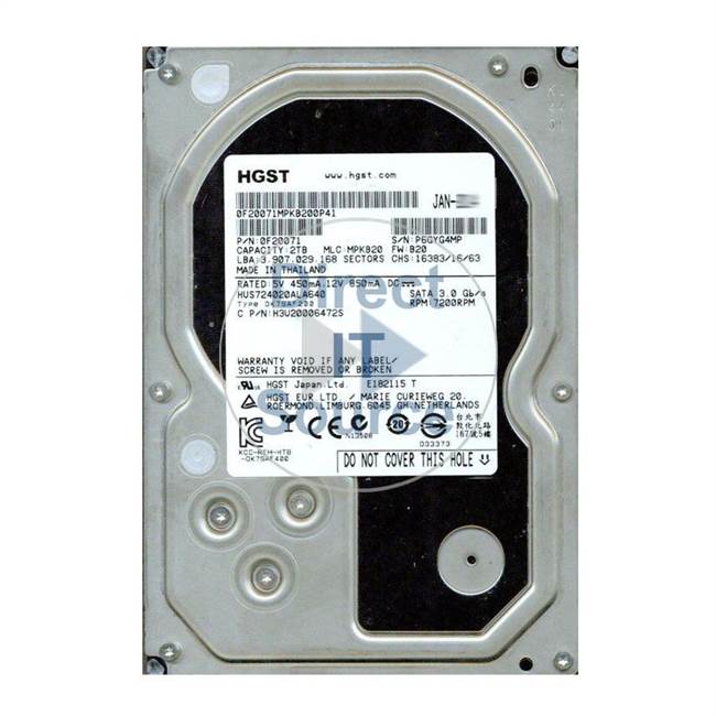 0F20071 Hitachi - 2TB 7.2K SATA 3.5" Cache Hard Drive