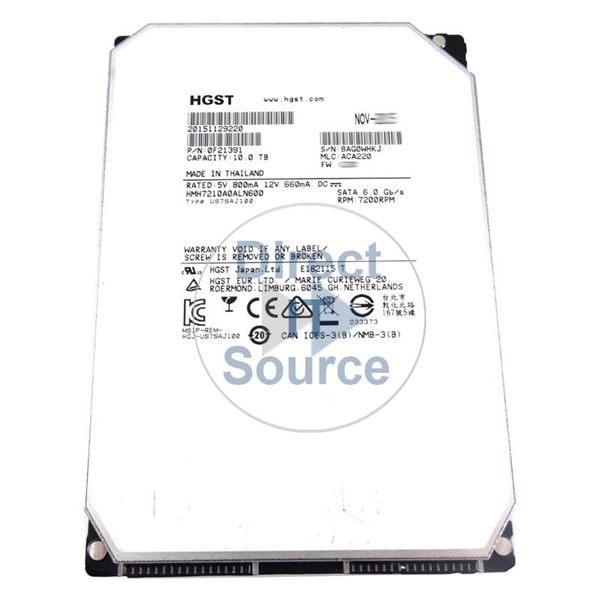 Hitachi 0F21391 - 10TB 7.2K SATA 6.0Gbps 3.5" 256MB Cache Hard Drive