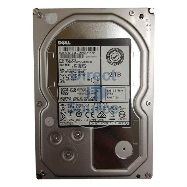 0F27040 Hitachi - 2TB 7.2K SAS 3.5" 128MB Cache Hard Drive