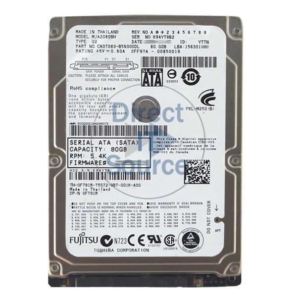 Dell 0F791R - 80GB 5.4K SATA 2.5" Hard Drive