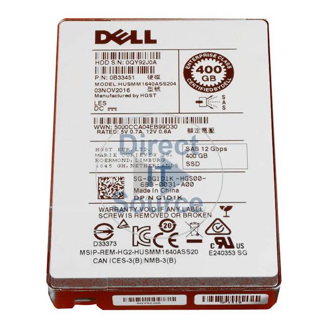 Dell 0G1D1K - 400GB SAS 2.5" SSD