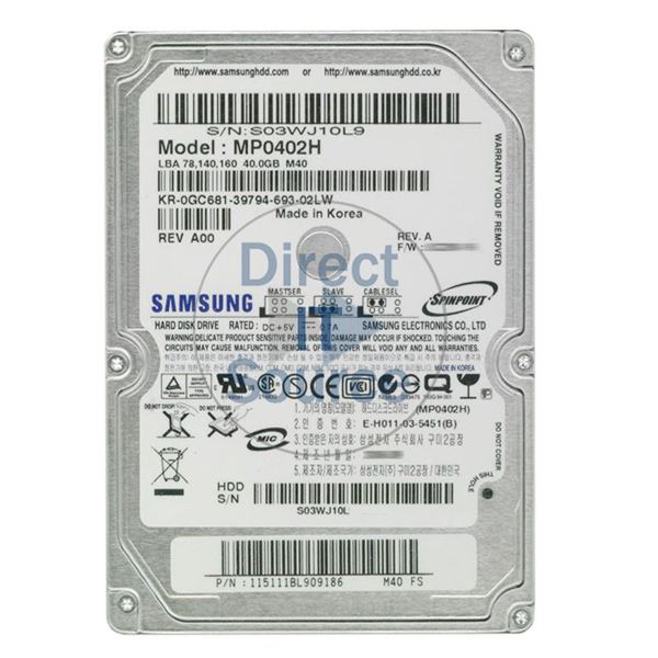 Dell 0GC681 - 40GB 5.4K IDE 2.5" Hard Drive
