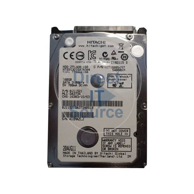 0J11521 Hitachi - 160GB 5.4K SATA 2.5" Cache Hard Drive