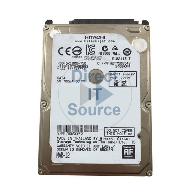 0J15962 Hitachi - 750GB 5.4K SATA 2.5" Cache Hard Drive