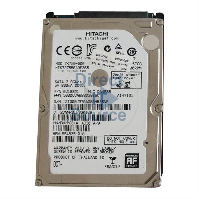 0J18821 Hitachi - 500GB SATA 2.5" Cache Hard Drive