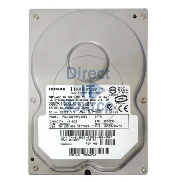Dell 0J3800 - 40GB 7.2K SATA 3.5" Hard Drive