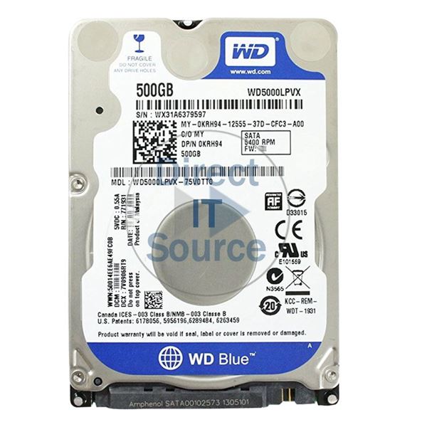 Dell 0KRH94 - 500GB 5.4K SATA 2.5" Hard Drive
