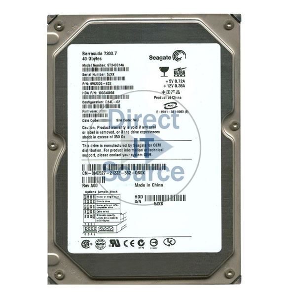 Dell 0NC527 - 40GB 7.2K IDE 3.5" Hard Drive