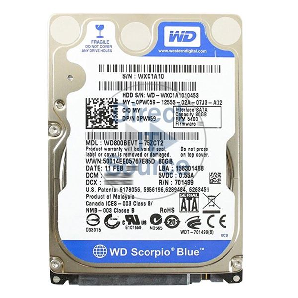 Dell 0PW059 - 80GB 5.4K SATA 2.5" Hard Drive